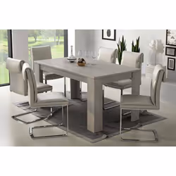 Description générale Table extensible moderne, idéale pour la salle à manger ou la cuisine, avec une rallonge centrale escamo ...