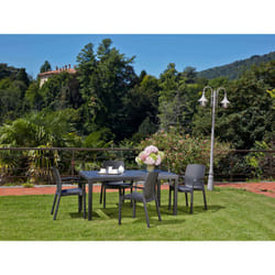 Dmora - Table d'extérieur Imola, Table rectangulaire fixe, Table de jardin polyvalente effet rotin, 100% Made in Italy, Cm 138x78h72, Anthracite,