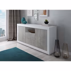 BUFFET DESIGN - Buffet de salon moderne au design innovant composé de deux portes et deux tiroirs, structure blanche et façad ...