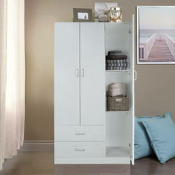 Armoire avec 3 portes et tringle à vêtements, Armoire de chambre, Armoire moderne avec étagères, Made in Italy, 90x42h180 cm, couleur chêne blanchi,