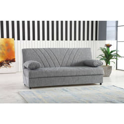 Canapé Ramon, Canapé conteneur 3 places avec 2 coussins inclus, Canapé de salon en tissu rembourré avec ouverture clic-clac, Cm 181x81h88, Gris, avec
