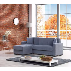 Dmora - Canapé-lit avec péninsule Fernando 227x150h81 cm Gris Panneau effet bois et Tissu