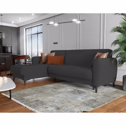 Dmora - Canapé-lit Angel avec péninsule 230x153h85 cm Anthracite Panneau effet bois et Tissu