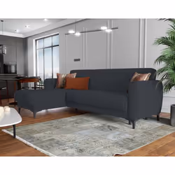 Dmora - Canapé-lit Angel avec péninsule 230x153h85 cm Bleu Panneau effet bois et Tissu