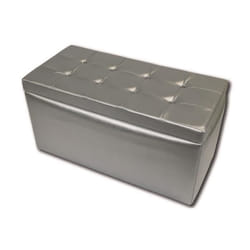 Dmora Pouf de rangement en simili cuir couleur argent Dimensions 90 x 45 x 45 cm