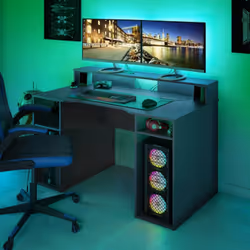 BUREAU PHOENIX - Bureau moderne de Gaming, Table d'étude pour PC et porte-CD, Table d'étude avec étagères, cm 136x67h88, Anth ...