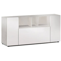 Buffet haut Paterson, Buffet moderne à 3 portes, Buffet de salon à compartiments, Buffet de salon, Meuble tv, cm 150x41h76, Blanc et Ciment, avec