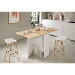 Dmora - Table à rallonge Toledo, Table à manger pliante avec plateau rabattable, Table auxiliaire pliable, cm 31x77h78, Blanc et Chêne, avec