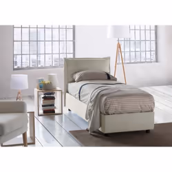 Lit simple Penelope Lit conteneur avec revêtement en tissu 100% Ouverture frontale avec matelas Cm 90x190 inclus Beige
