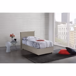 Lit coffre DMORA - Anna - 90x190 - éco-cuir marron - avec matelas à mémoire de forme inclus