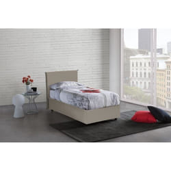 Lit coffre DMORA - Anna - 90x190 - éco-cuir marron - avec matelas à mémoire de forme inclus