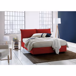 Dmora - Lit double Deborah 205x175h95 cm Rouge Panneau effet bois et Polyester
