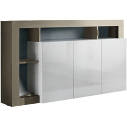 Buffet moderne avec 3 portes et étagères, Meuble tv de salon, Buffet de cuisine, Buffet Made in Italy, 146x62xh93 cm, couleur Blanc et Poire, avec