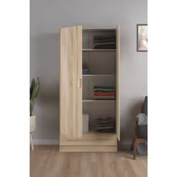 Description générale Armoire avec deux portes battantes et un tiroir extérieur en bas, en couleur chêne. Elle est équipée de  ...
