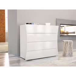 COMMODE MODERNE: Commode moderne pour chambre à coucher avec quatre tiroirs spacieux, structurée avec des lignes modernes et  ...