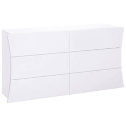 Commode géométrique moderne, Made in Italy, Meuble pour salon et chambre, Buffet 6 tiroirs, 155x40h82 cm, couleur blanc brillant, avec emballage