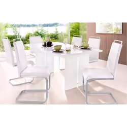 Description générale Table de salle à manger élégante et moderne, entièrement en blanc brillant. Ce modèle fonctionnel est pa ...
