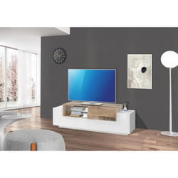Dmora Meuble TV de salon Made in Italy Meuble TV avec 3 portes 160x45h51 cm couleur blanc brillant et érable