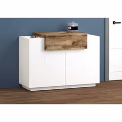Dmora Meuble à chaussures Peter Armoire polyvalente avec 2 portes et 1 porte abattante 120x45h86 cm Blanc brillant et Érable