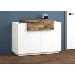 Dmora Meuble à chaussures Peter Armoire polyvalente avec 2 portes et 1 porte abattante 120x45h86 cm Blanc brillant et Érable