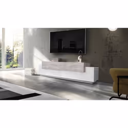 Dmora Meuble TV de salon Made in Italy Meuble TV avec 3 portes et étagères cm 200x45h52 Couleur blanc brillant et ciment
