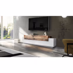 MEUBLE TV DE SALON: Meuble TV de salon de style moderne avec trois portes et détails, structure entièrement en blanc avec des ...