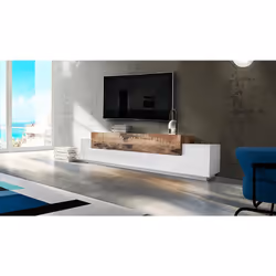 MEUBLE TV DE SALON: Meuble TV de salon de style moderne avec trois portes et détails, structure entièrement en blanc avec des ...