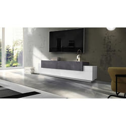 Dmora Meuble TV de salon Made in Italy Meuble TV avec 3 portes et étagères cm 200x45h52 couleur Blanc Brillant et Gris Frêne