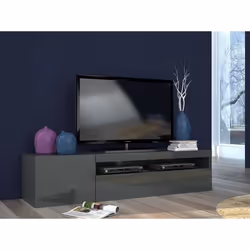 Dmora Meuble TV de salon Made in Italy Meuble TV 2 portes Meuble TV de salon 150x40h37 cm couleur anthracite brillant