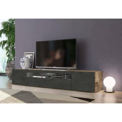 Meuble tv de salon, Made in Italy, Meuble tv avec 3 portes et étagères, cm 200x40h37, couleur Erable et Ardoise, avec emballage renforcé - Dmora