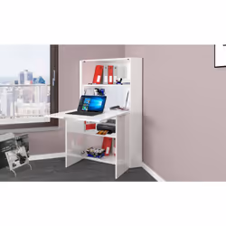 BUREAU D'ANGLE AVEC DESSUS CACHÉ : Meuble transformable en bureau d'angle de style moderne avec plateau coulissant dissimulé  ...