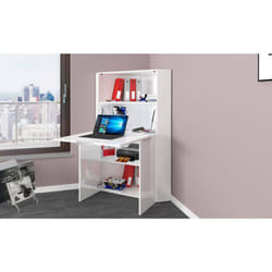 Dmora - Bureau d'angle avec plateau caché, Made in Italy, Armoire avec étagères et plan de travail, Armoire peu encombrante, cm 70x57h140, couleur