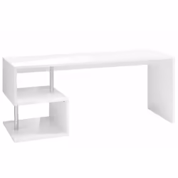 BUREAU DESIGN: Bureau de style moderne avec étagères ouvertes structurées en zigzag - Entièrement de couleur blanc brillant - ...