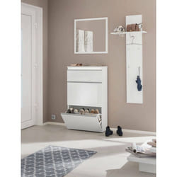 Range-chaussures moderne, Made in Italy, avec 2 portes et 1 porte abattante, Range-chaussures d'entrée, 60x27h108 cm, couleur blanc brillant, avec