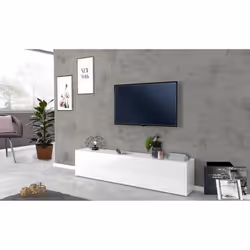 Dmora Meuble TV de salon Made in Italy Meuble TV avec 1 abattant 180x30h40 cm coloris blanc brillant