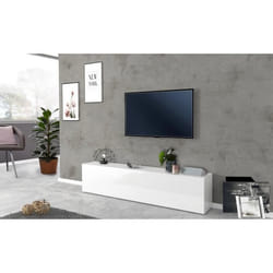 Dmora Meuble TV de salon Made in Italy Meuble TV avec 1 abattant 180x30h40 cm coloris blanc brillant