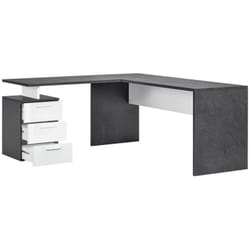 Dmora - Bureau d'angle, Made in Italy, Table d'ordinateur Minimal, Bureau pc, 160x60h75 cm, couleur Gris Frêne et Blanc Brillant, avec emballage