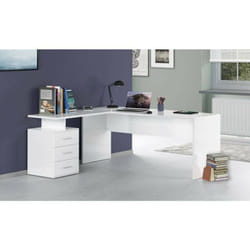 Dmora - Bureau d'angle, Made in Italy, Table d'ordinateur Minimal, Bureau pour pc, 160x60h75 cm, couleur blanc brillant, avec emballage renforcé