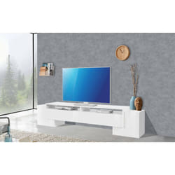 Meuble tv de salon, Made in Italy, Meuble tv avec 3 portes et étagères, 210x45h45 cm, couleur blanc brillant, avec emballage renforcé - Dmora