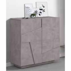 MODERN SHOE RACK: Meuble à chaussures moderne avec deux portes battantes au design géométrique en relief à l'extérieur, la st ...