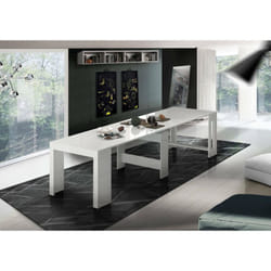 Table à manger moderne, Made in Italy, Console extensible jusqu'à 12 places, avec support d'extension,51x90h77 cm (jusqu'à 300 cm) couleur Blanc
