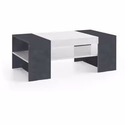 TABLE BASSE: Table basse aux lignes modernes structurées avec deux étagères, entièrement de couleur blanc brillant avec des d ...
