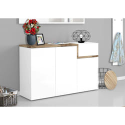 Tagère à chaussures moderne, Made in Italy, 3 portes et 1 porte abattante, Étagère à chaussures d'entrée, 120x40h80 cm, Couleur blanc brillant et