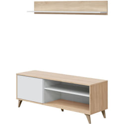 Support tv Mesa, Buffet pour télévision de salon avec 1 porte, Meuble tv de salon, Buffet design, cm 135x40h50, Chêne, avec emballage renforcé - Dmora