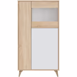 VITRINE - Vitrine moderne à 3 portes, Buffet pour sèjour ou salon, Buffet haut avec ètagères, 77x33h142 cm, Chène et Blanc. S ...