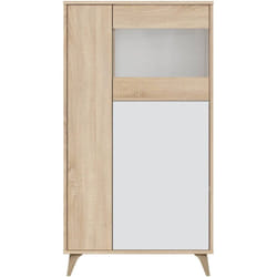 Vitrine Atlanta, Vitrine moderne à 3 portes, Buffet pour salon ou salon, Buffet haut avec étagères, cm 77x33h142, Chêne et Blanc, avec emballage