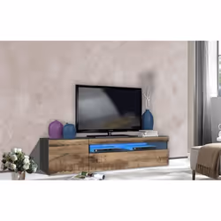 Dmora Meuble TV de salon en bois gris ardoise et érable