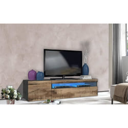 Dmora Meuble TV de salon en bois gris ardoise et érable