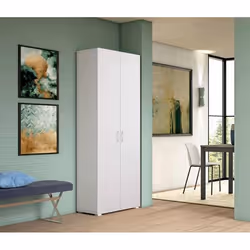 Dmora - Armoire polyvalente Ginestra 2 portes 72x37h195 cm Blanc Panneau effet bois
