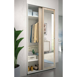 Armoire Tulipano, Armoire avec 2 portes coulissantes et miroir, Armoire avec tringle à vêtements et étagères, Fabriqué en Italie, Cm 90x45h195, Chêne